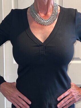 Grey State Ribbed Henley Top, Black, Size XS (new with tags)